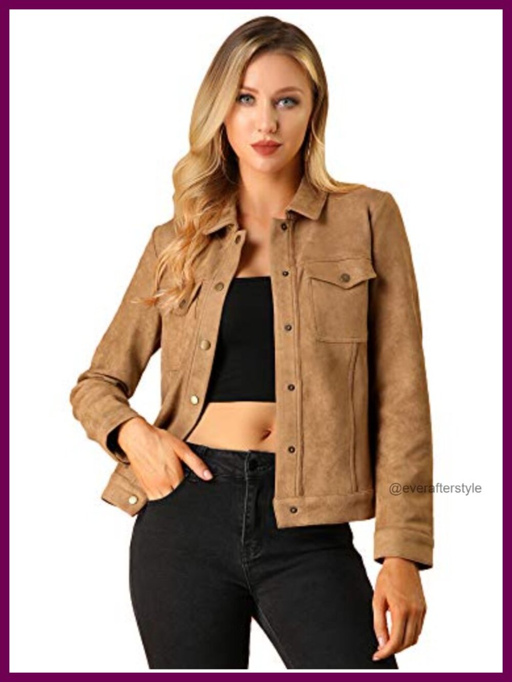 Faux Suede Jacket Turn-Down Collar Snap Button Long Sleeve Shacket